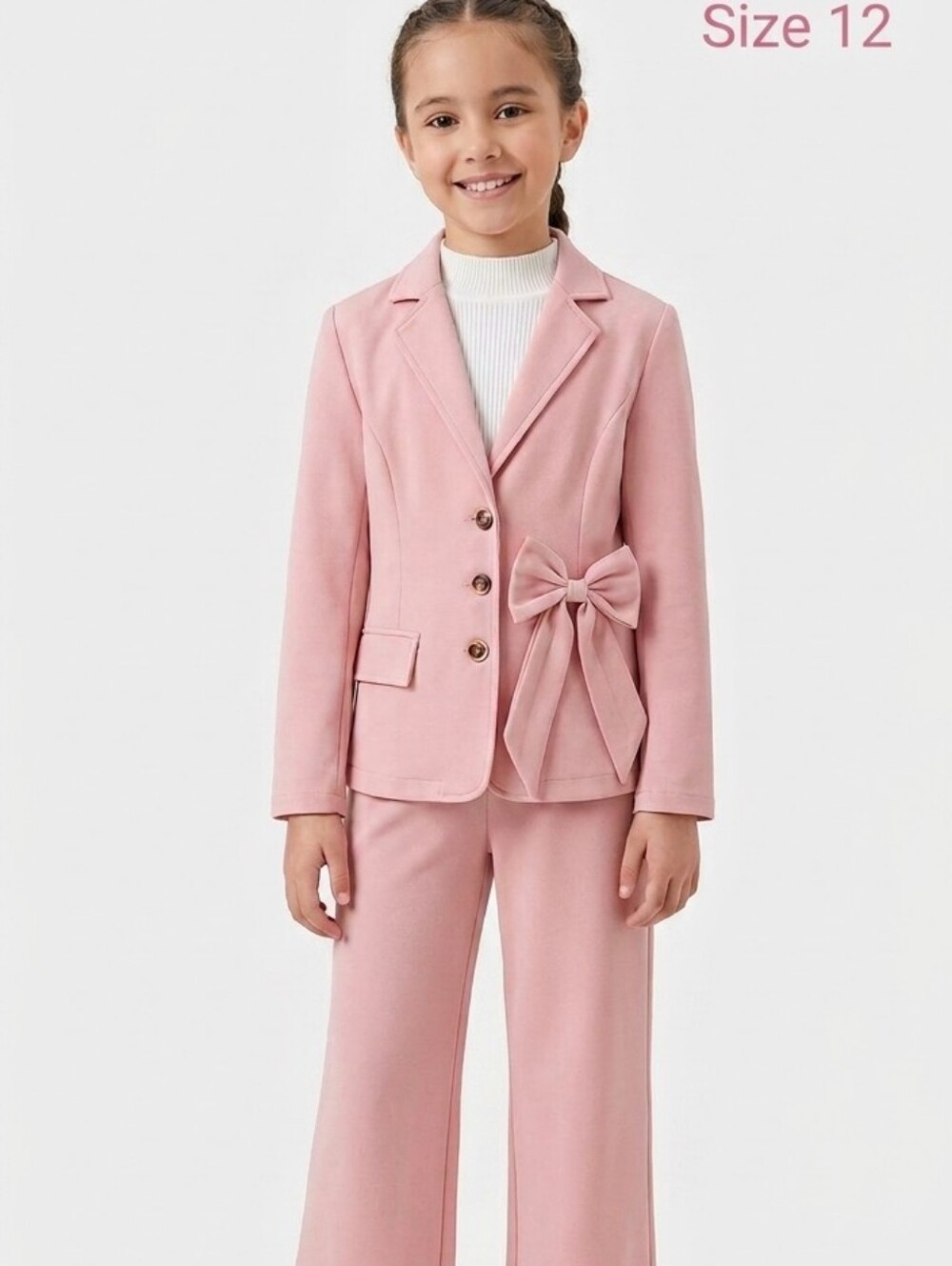 Girls Pink Bow-Accent Blazer Jacket